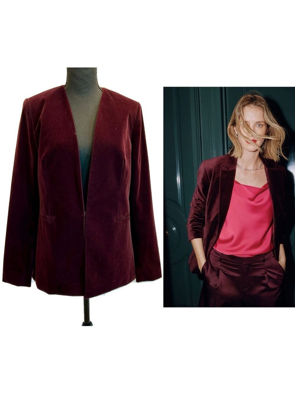 CONTEMPORAINE Matte Velvet Cinched single breasted Blazer Ruby Red 6 tailored